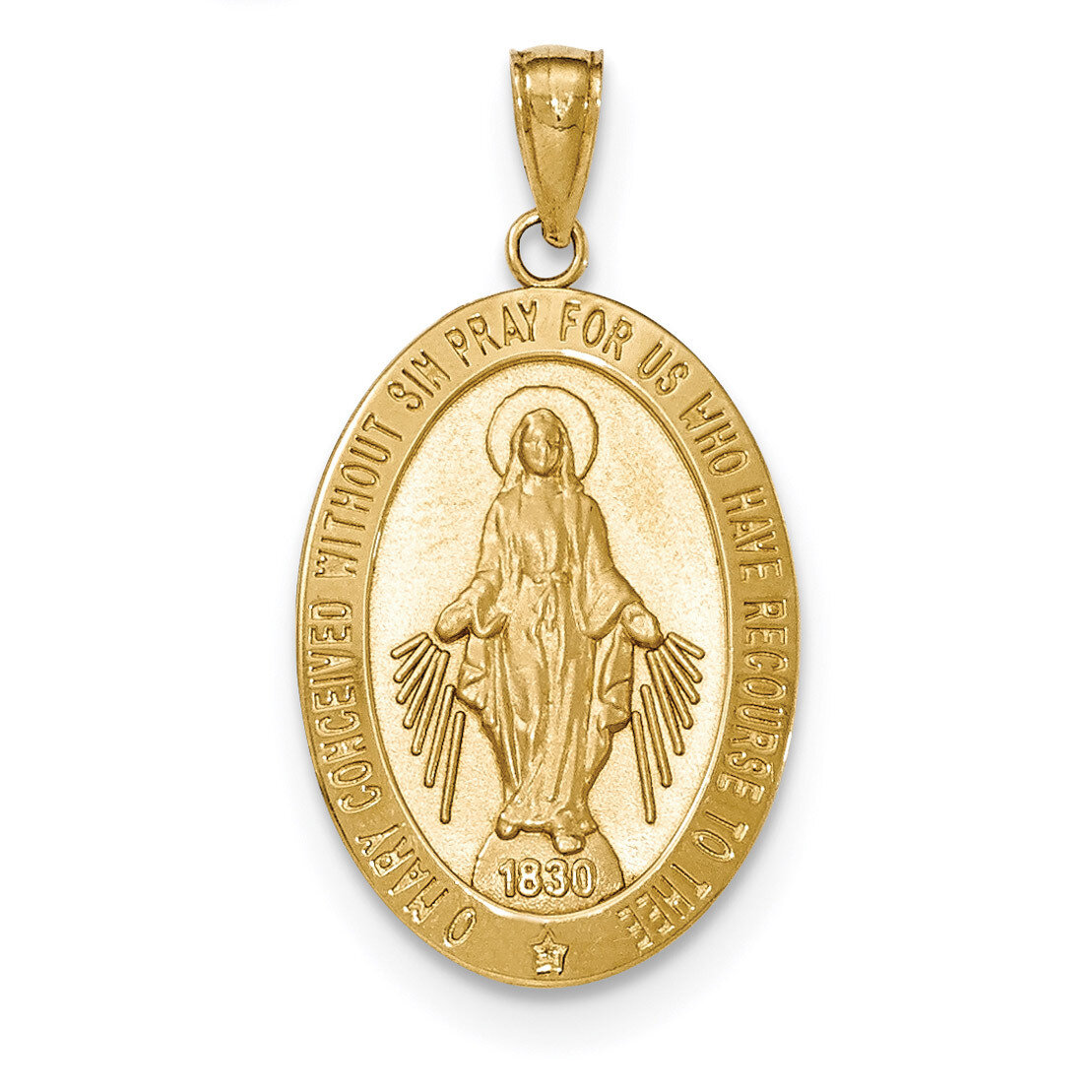 Miraculous Medal Pendant 14K Gold Satin and Polished K5647