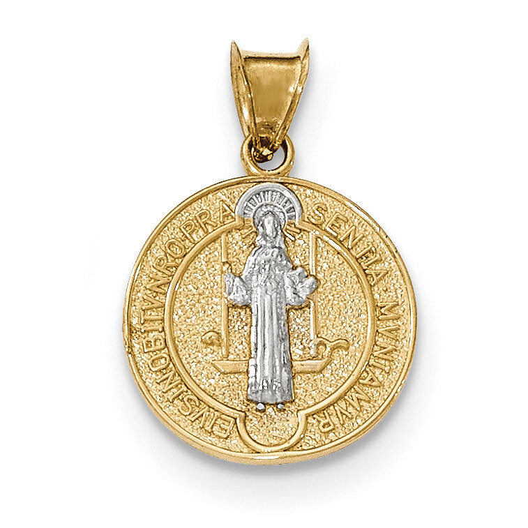 Circle Saint Benedict Medal Pendant 14k Gold & Rhodium K5659