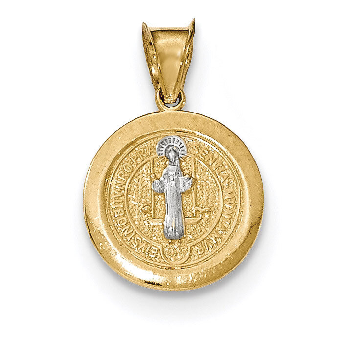 Circle Saint Benedict Medal Pendant 14k Gold &amp; Rhodium K5660, MPN: K5660, 191101453335