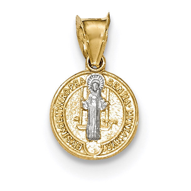 Circle Saint Benedict Medal Pendant 14k Gold &amp; Rhodium K5661, MPN: K5661, 886774618951