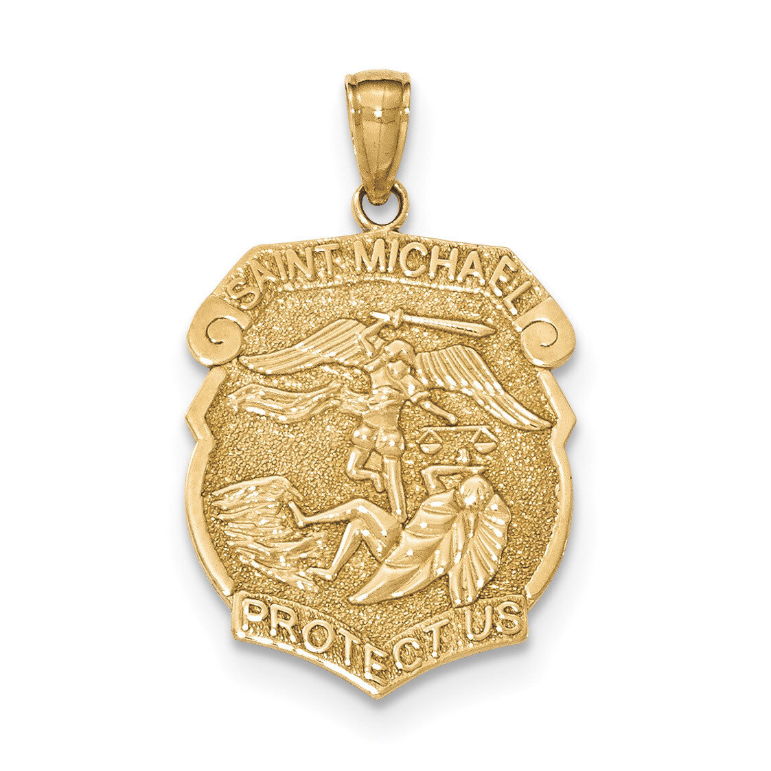 Large Saint Michael Protect Us Medal Pendant 14k Gold Polished K5667