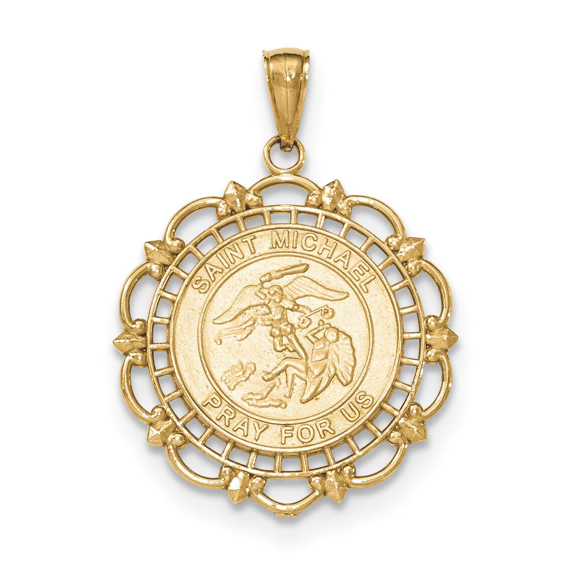 Satin Saint Michael Medal Pendant 14k Gold Polished K5668