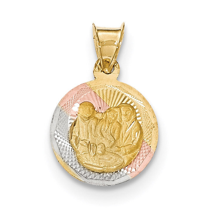 Polished and Diamond -cut Baptism Circle Pendant 14k Gold &amp; Rhodium K5674, MPN: K5674, 191101365942