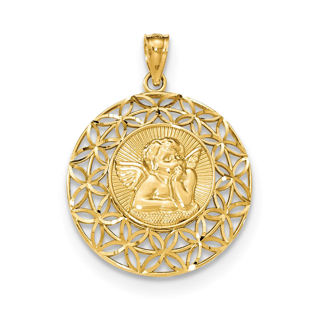 Angel Diamond -cut Medal Pendant 14k Gold Polished K5690
