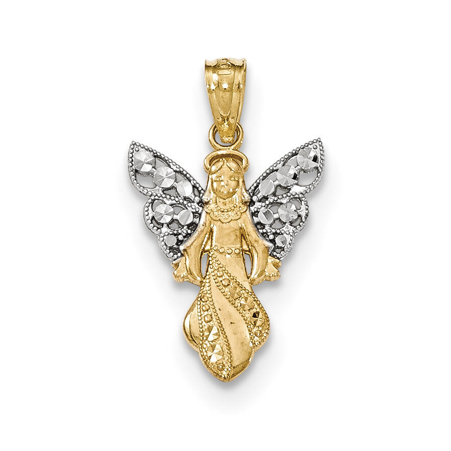 Polished & Textured Angel Pendant 14k Gold & Rhodium K5696