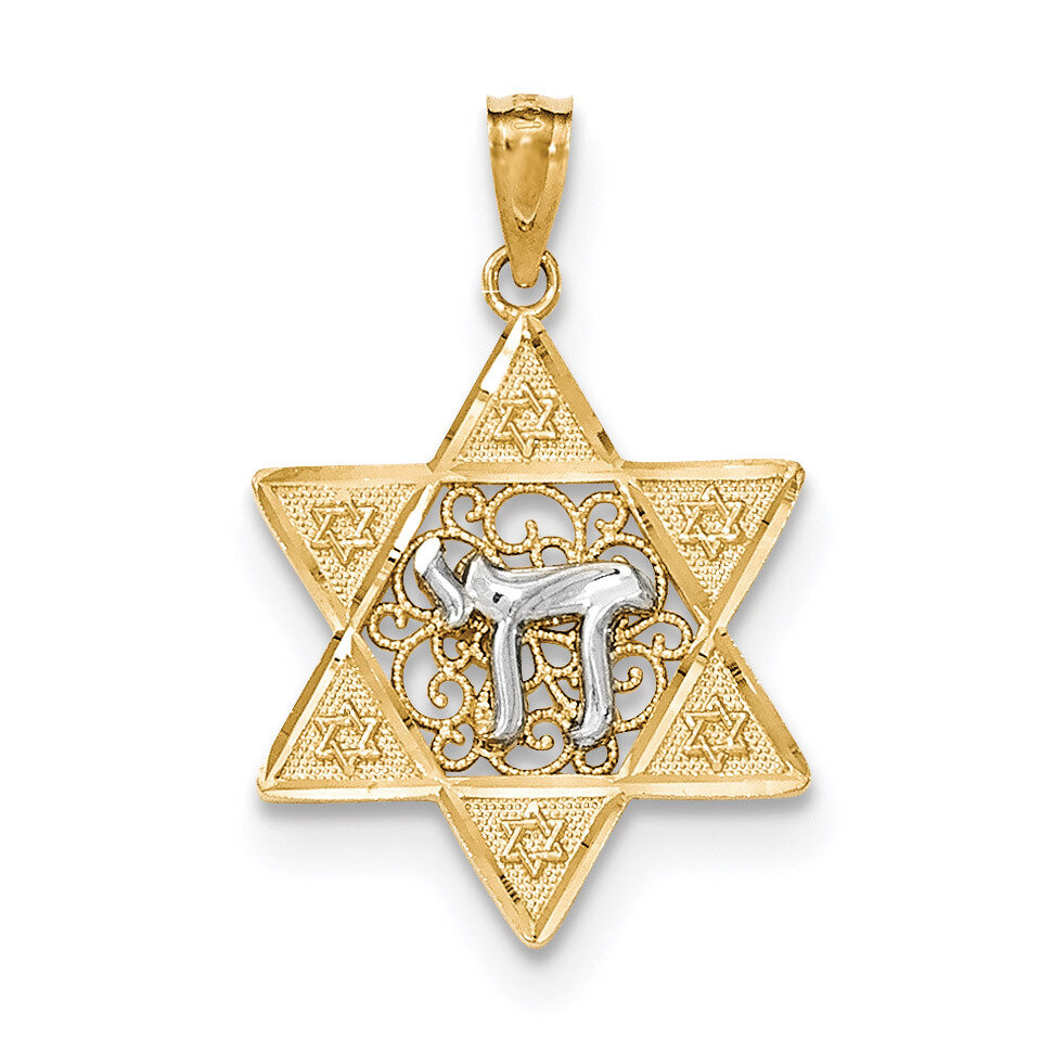 Polished Star of David with Chai Pendant 14k Two-Tone Gold K5707