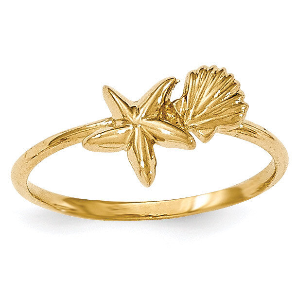 Shell & Starfish Ring 14k Gold Polished K5759