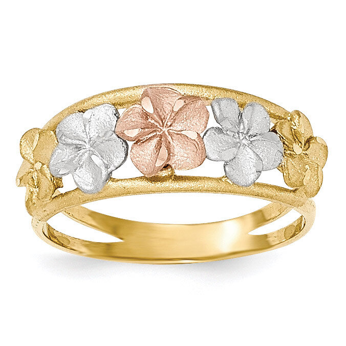 Satin/Polished Diamond -cut Flower Ring 14k Two-Tone Gold K5772, MPN: K5772, 191101367540