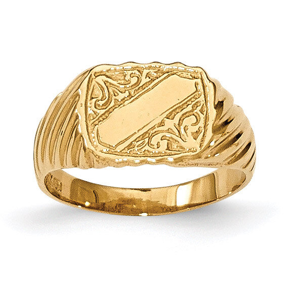 Baby Rectangle Signet with Stripes Ring 14k Gold Polished K5791