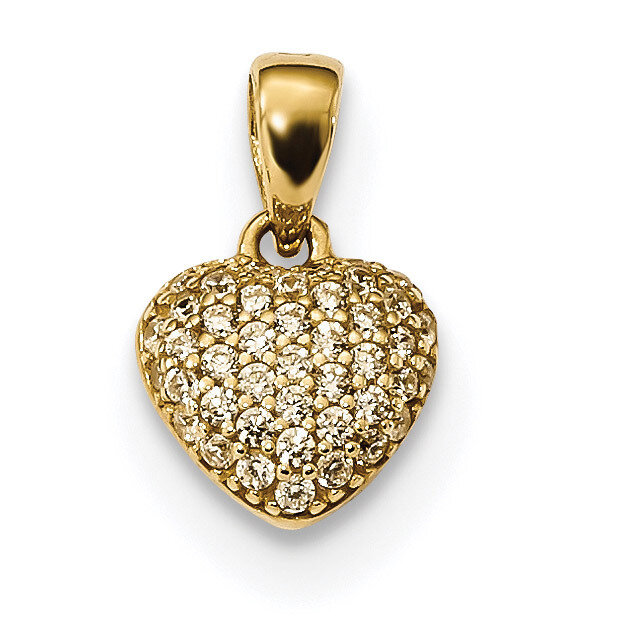 Pave CZ Diamond Heart Pendant 14k Gold Polished K5830