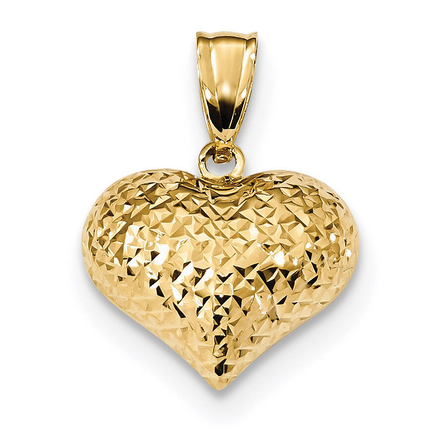Diamond -cut Puffed Heart Pendant 14k Gold Polished K5833