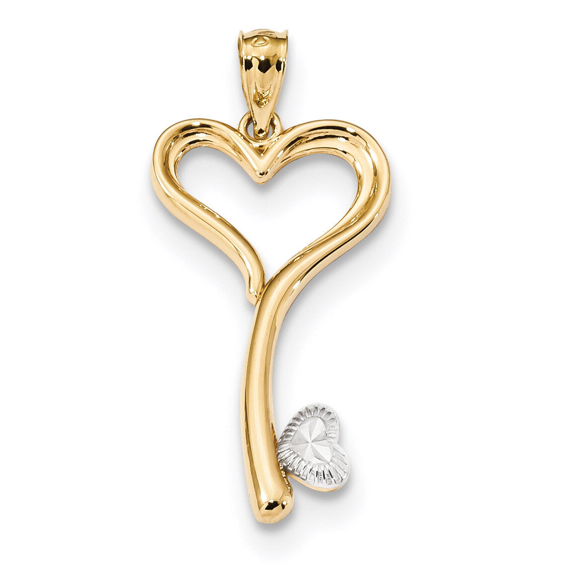 Polished Heart Key Pendant 14k Gold & Rhodium K5841