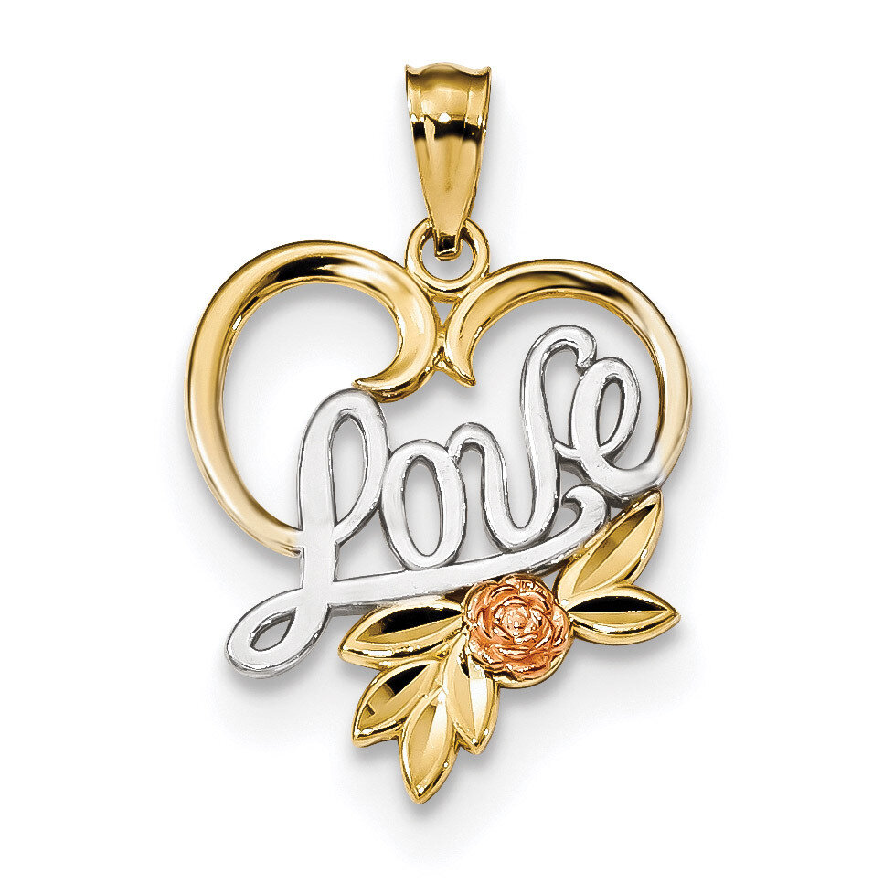 Diamond -cut Love in Heart Rose Pendant 14k Two-tone Rose Gold K5845, MPN: K5845, 883957950792