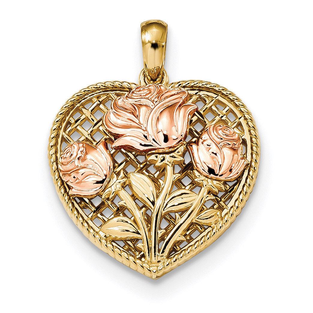 Polished Roses Basketweave Heart Pendant 14k Two-tone Rose Gold K5849, MPN: K5849, 191101677328