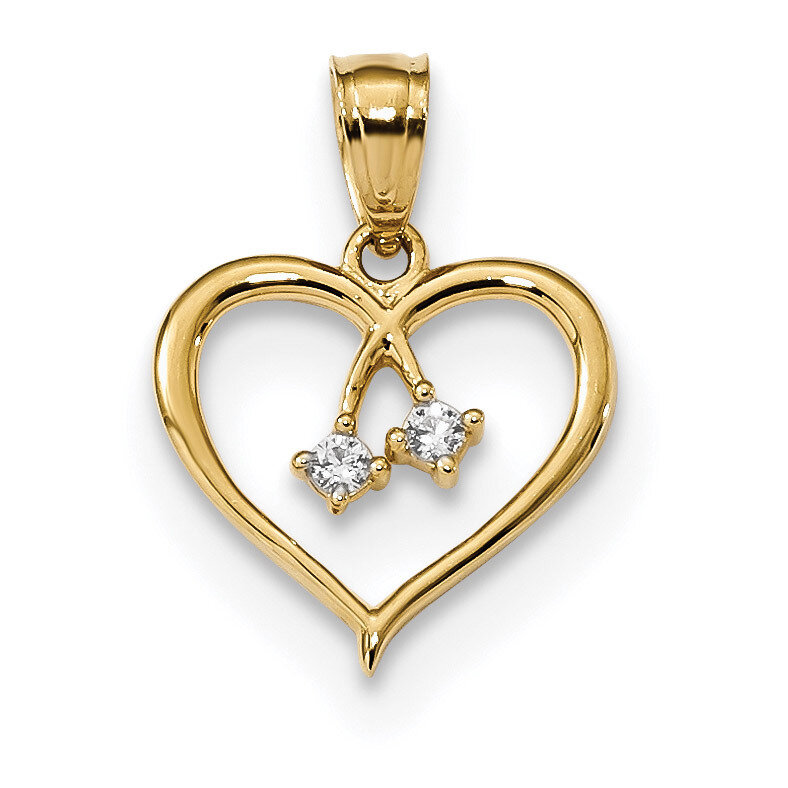 2-CZ Diamond Cut-out Heart Pendant 14k Gold K5863