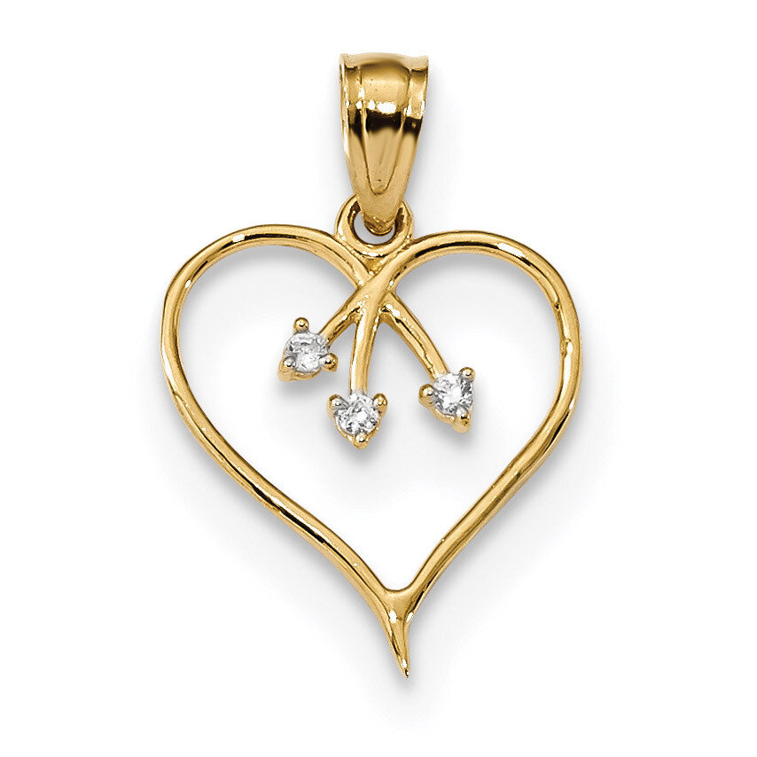3-CZ Diamond Cut-out Heart Pendant 14k Gold K5864