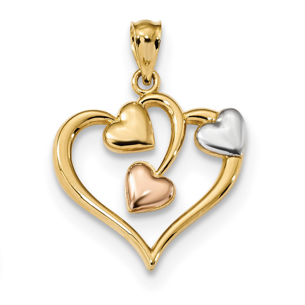 Polished Three Hearts Pendant 14k Two-tone Rose Gold K5865