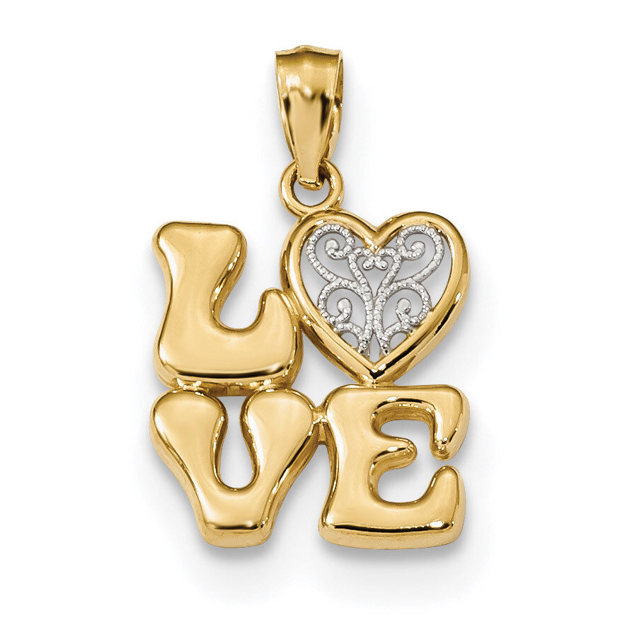 Polished Love with Filigree Heart Pendant 14k Gold & Rhodium K5875