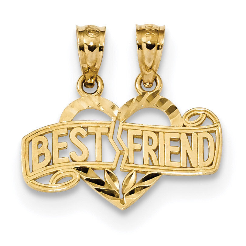 Break Apart Best Friend Heart Pendant 14k Gold Diamond-cut K5882