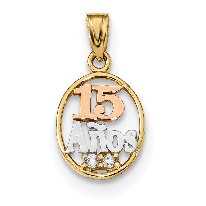 White Rhodium CZ Diamond 15 Anos Pendant 14k Two-Tone Gold K5885, MPN: K5885, 883957168517