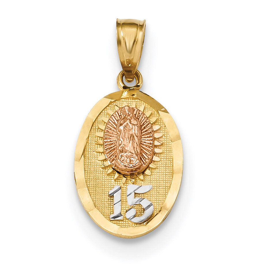 White Rhodium Diamond -cut Lady of Guadalupe 15 Pendant 14k Two-Tone Gold K5887