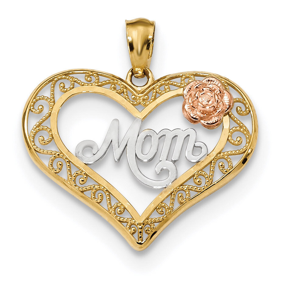 DC Mom in Heart Rose Pendant 14k Two-tone Rose Gold K5896