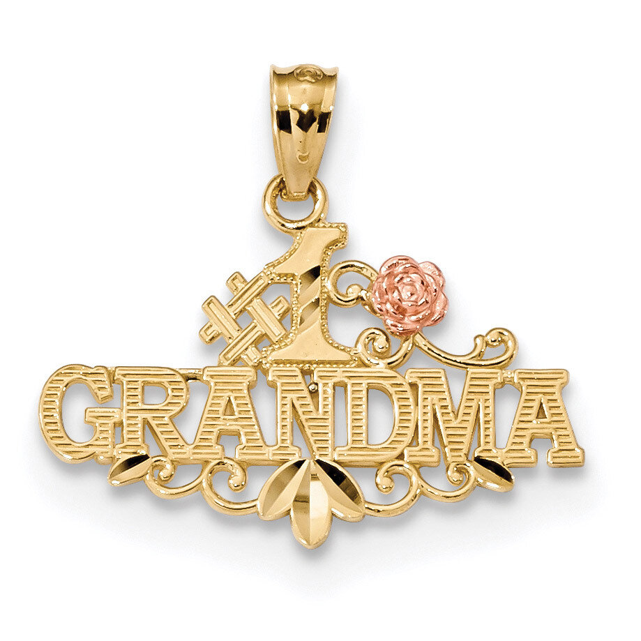 Diamond -cut #1 Grandma with Rose Pendant 14k Two-tone Rose Gold K5902