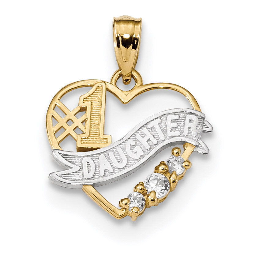 CZ Diamond #1 Daughter Heart Pendant 14k Gold &amp; Rhodium K5904, MPN: K5904, 883957329444