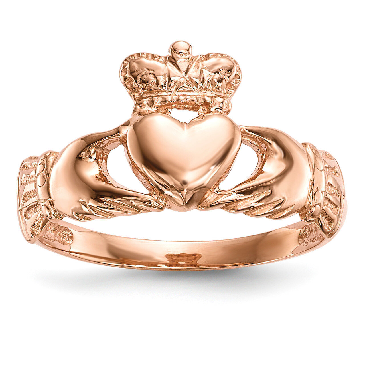 Rose Gold Polished Claddagh Ring 14k Gold &amp; Rhodium K5933, MPN: K5933, 191101978388