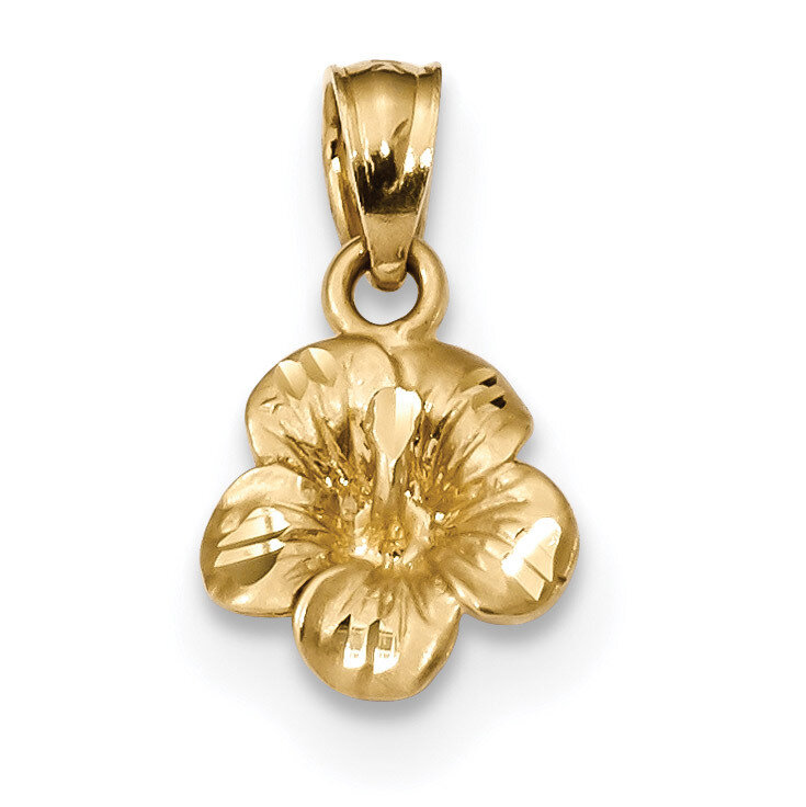 Hibiscus Flower Pendant 14k Gold Satin Diamond-cut K5973