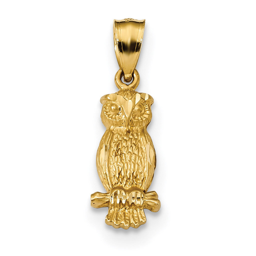 Owl Pendant 14k Gold Satin Diamond-cut K5977, MPN: K5977, 883957847313