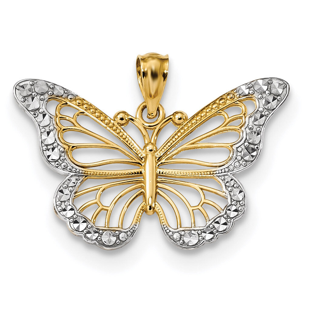 Diamond -cut Polished Open Butterfly Pendant 14k Gold &amp; Rhodium K5985, MPN: K5985, 883957874050