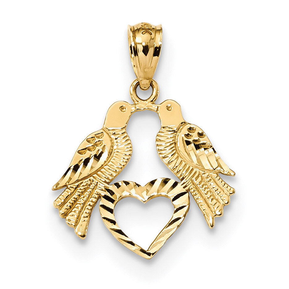 Diamond -cut Love Birds with Heart Pendant 14k Gold Polished K5992, MPN: K5992, 883957831787