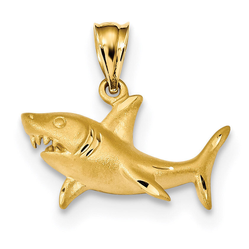 Shark Pendant 14k Gold Satin &amp; Diamond-cut K6019