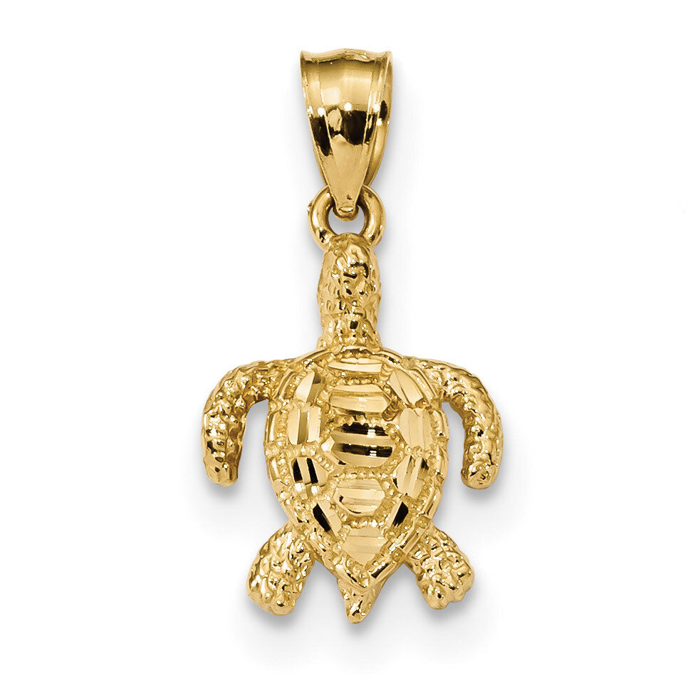 Textured Diamond -cut Sea Turtle Pendant 14k Gold Polished K6032, MPN: K6032, 883957927343