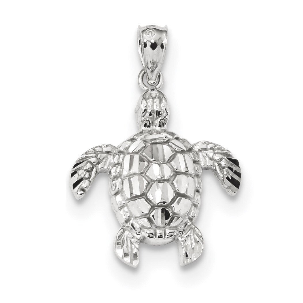 Diamond -cut Polished Sea Turtle Pendant 14k white Gold K6034