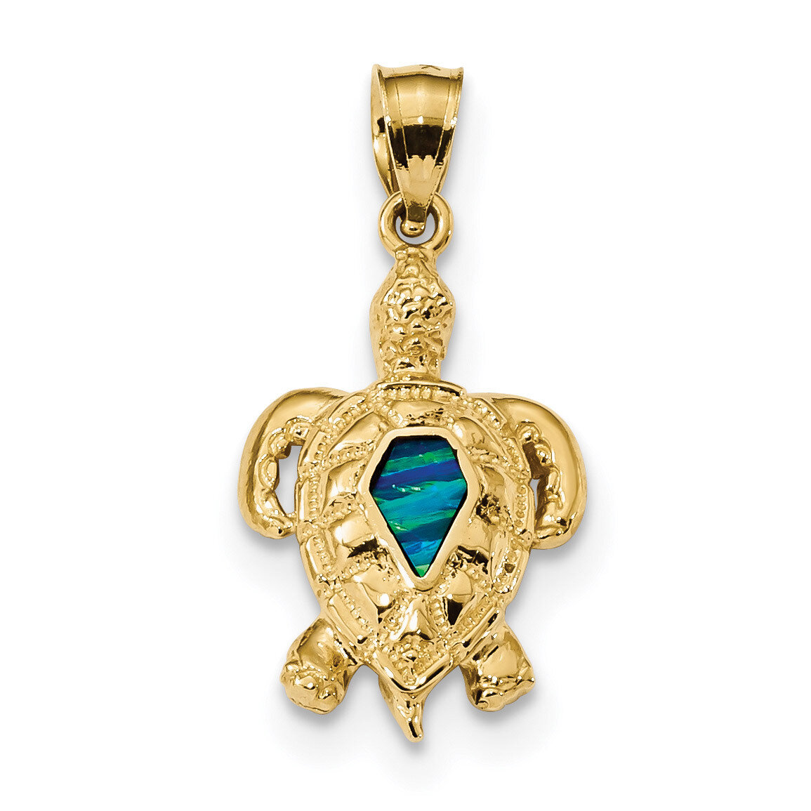 Created Blue Opal Turtle Pendant 14k Gold Polished K6037, MPN: K6037, 883957223605