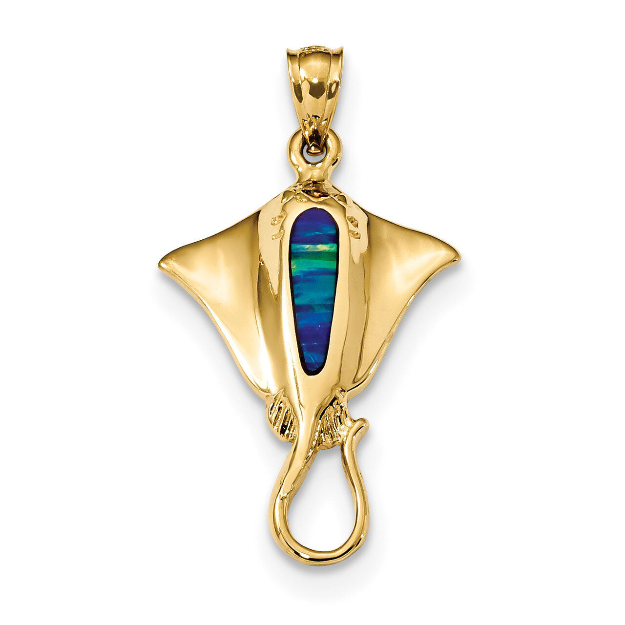 Created Blue Opal Stingray Pendant 14k Gold Polished K6043, MPN: K6043, 883957328980