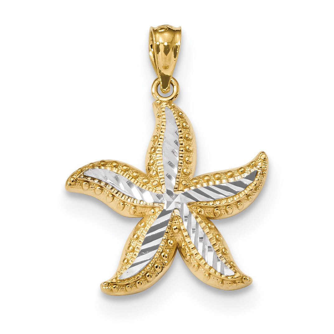 Diamond -cut Starfish Pendant 14k Gold & Rhodium K6065