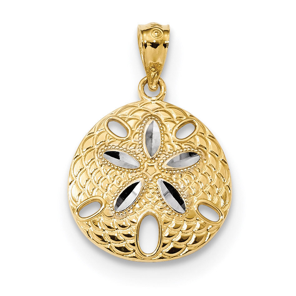 Diamond -cut Polished Sand Dollar Pendant 14k Gold &amp; Rhodium K6072, MPN: K6072, 883957831138