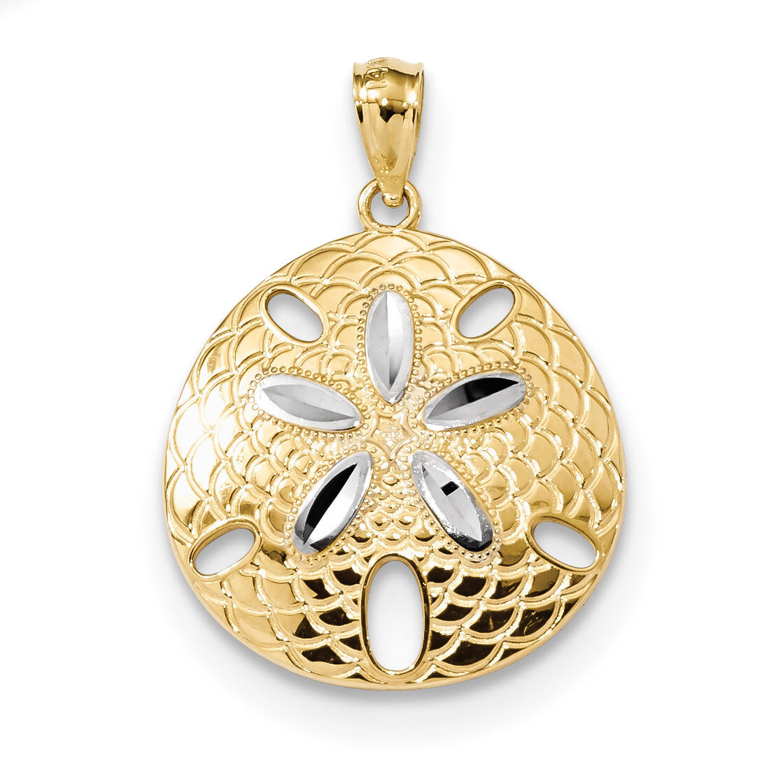 Diamond -cut Polished Sand Dollar Pendant 14k Gold &amp; Rhodium K6076, MPN: K6076, 883957938462