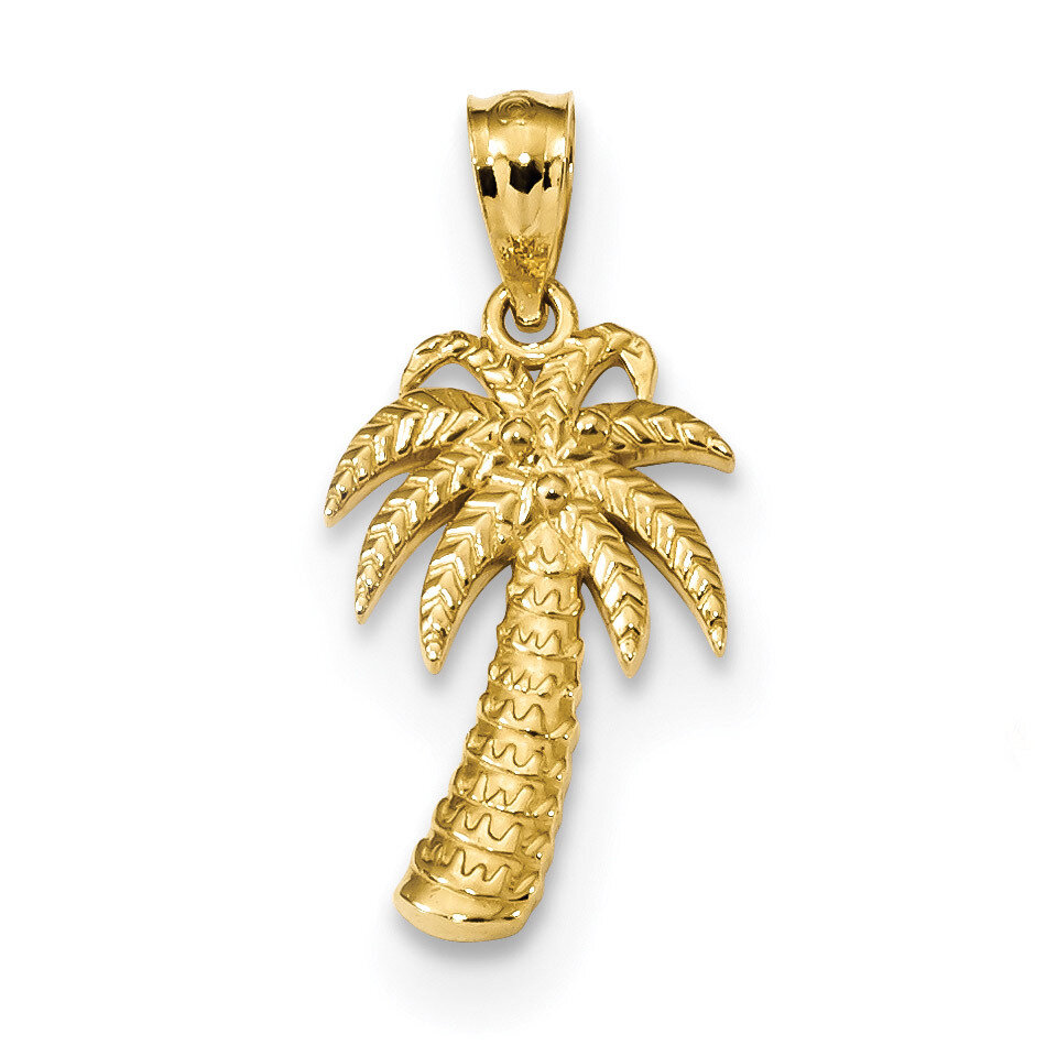 Polished Palm Tree Pendant 14k Gold Textured K6077, MPN: K6077, 886774079332
