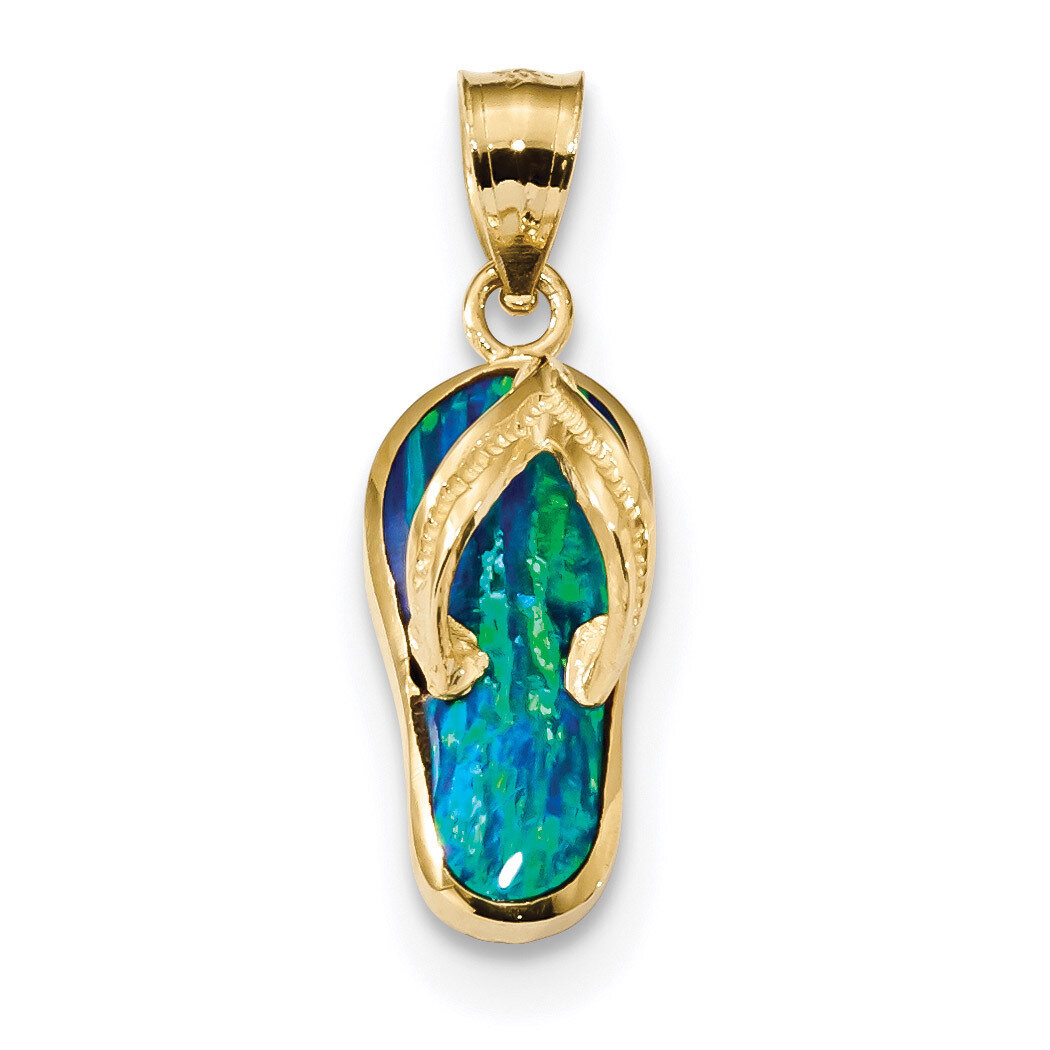 Created Blue Opal Flip Flop Pendant 14k Gold Polished K6090, MPN: K6090, 886774079417