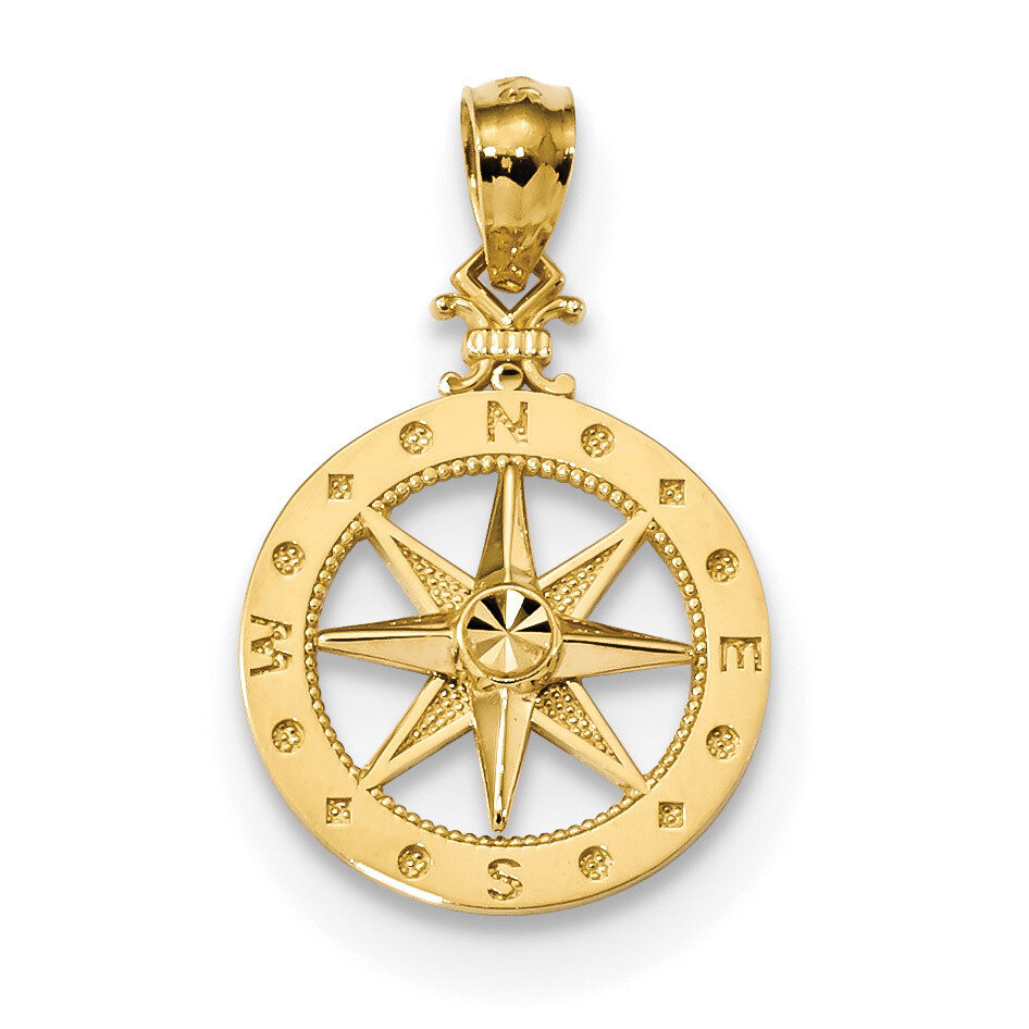 Compass Pendant 14k Gold Diamond-cut Polished K6095