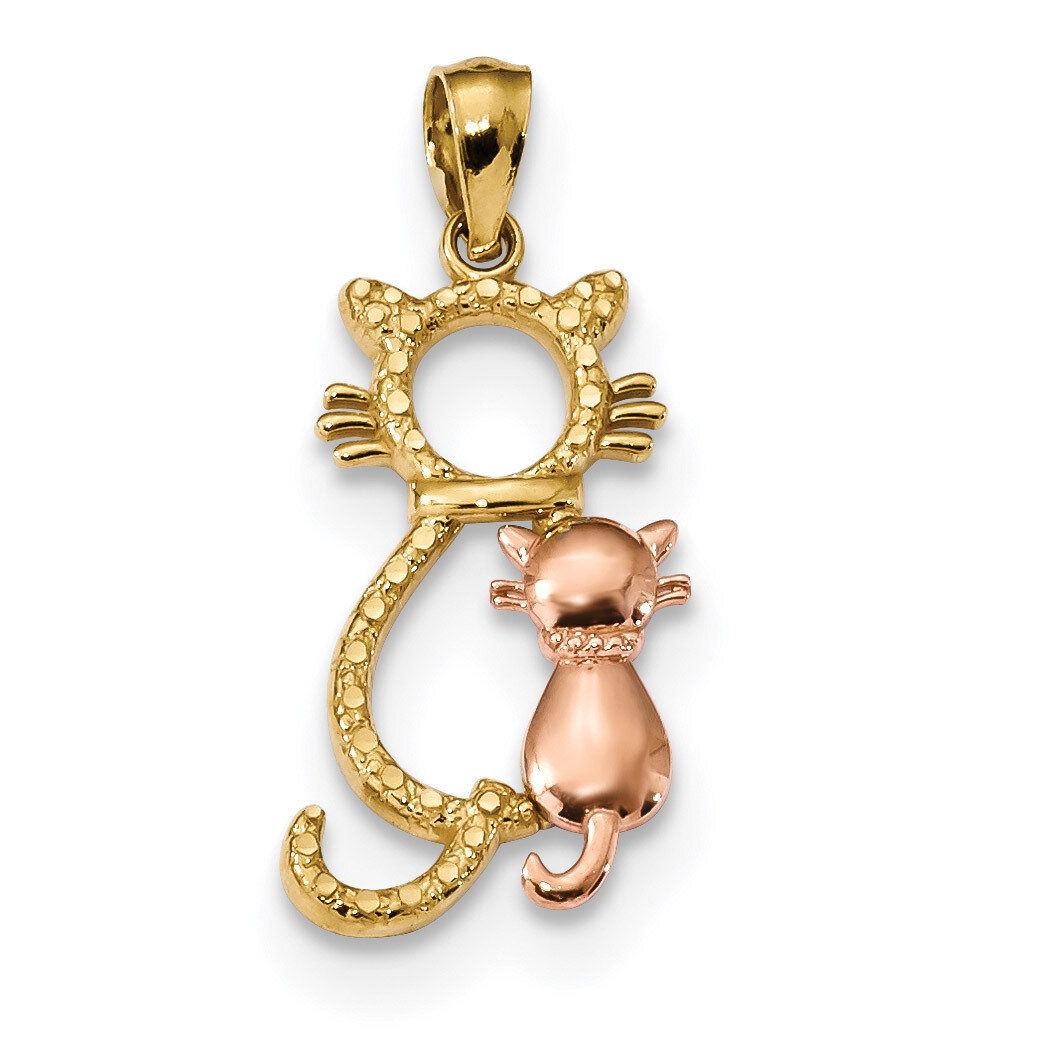Polished &amp; Diamond -cut Sitting Cats Pendant 14k Two-tone Rose Gold K6122, MPN: K6122, 191101677441