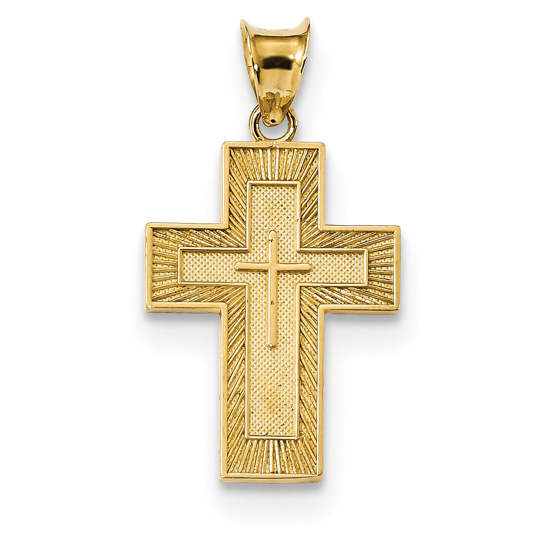 Reversible Lord&#39;s Prayer in Spanish Cross Pendant 14k Gold Textured K6165