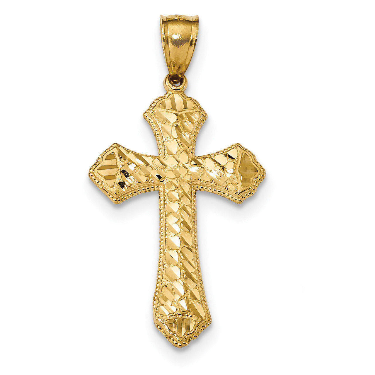 Budded Cross Pendant 14k Gold Diamond-cut K6254