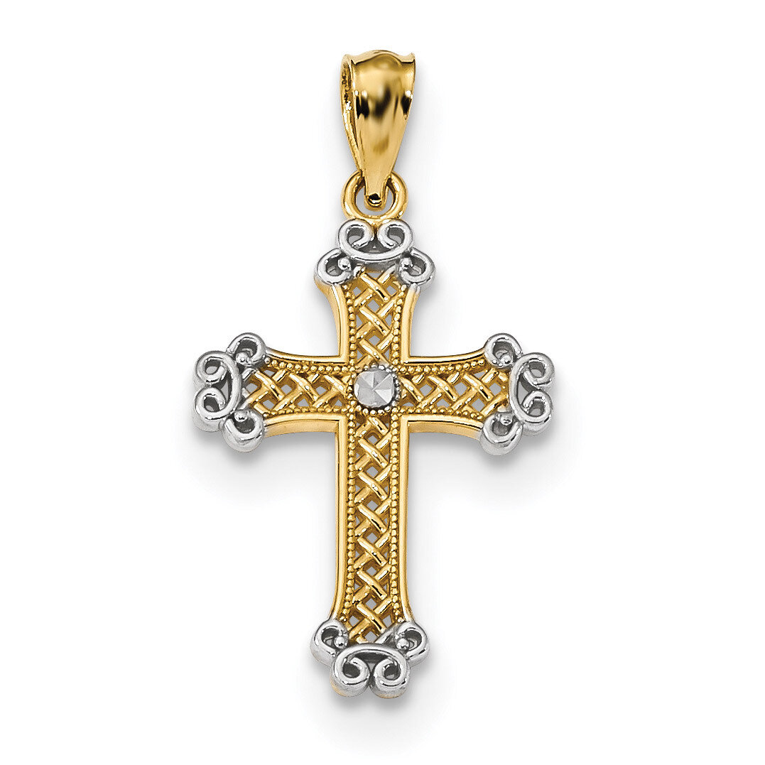 Diamond -cut Filigree Cross Pendant 14k Gold &amp; Rhodium K6266, MPN: K6266, 883957733401