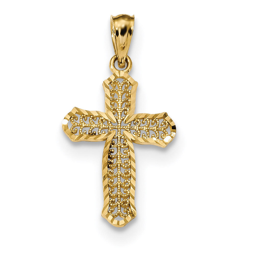 Filigree Cross Pendant 14k Gold Diamond-cut Polished K6268