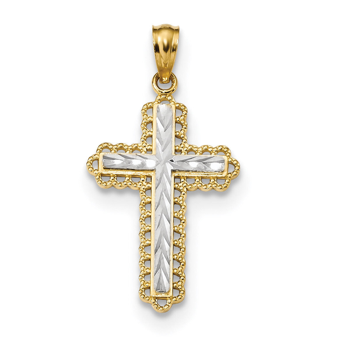 Diamond -cut Budded Cross Pendant 14k Gold &amp; Rhodium K6271, MPN: K6271, 883957780863